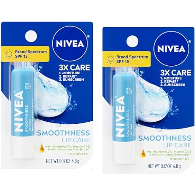 Nivea SMOOTHNESS BROAD SPECTRUM SPF 15 SUNSCREEN LIP CARE, 0.17 OZ (2 PACK) - Image 1
